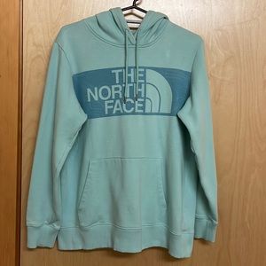 Women’s size Large sea foam green, color block, North Face hoodie. EUC.